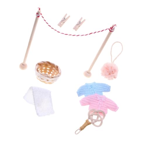 jojofuny 1 Satz Kleiderstange -Wäscheständer Mini-Wäscheständer Puppenhaus Kleiderständer Wäschezubehör für Puppenstuben Miniatur-Wäscheständer Dollhouse Trockenstange Holz von jojofuny