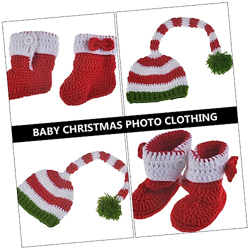 jojofuny Babyanzug 1 Satz Weihnachtsfotografie-Kit Weihnachtsmann-Kostüm Kleidung für die Babyfotografie Weihnachtsmützen Baby-Weihnachtsoutfit Fotografie Anzug Babykleidung Socke von jojofuny