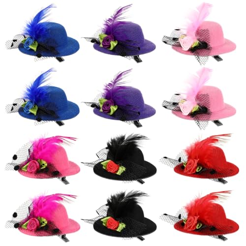 jojofuny 12 StüCk Mini-Hut Haarclips FüR MäDchen, Kinder Haarspangen FüR Party, Tanz Und Dekoration, Lustige Haarschmuck Kinder, ZufäLlige Farben von jojofuny