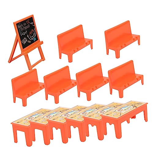 jojofuny 13 Stück Klassenzimmer Schreibtisch Mini-tafel Kindermöbel Schulmöbel, Miniaturschule Miniatur-schulklassenzimmer Schreibtischstuhl Modell Schulbank Für Puppen Plastik von jojofuny