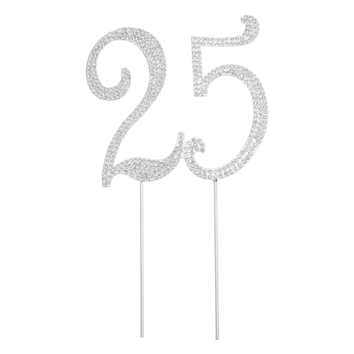 jojofuny 25 Kuchen Cake Topper Geburtstag: Strass Kuchen Topper für Geburtstag Hochzeitstag Party - Silber dekorationen Strass Tortendeko von jojofuny