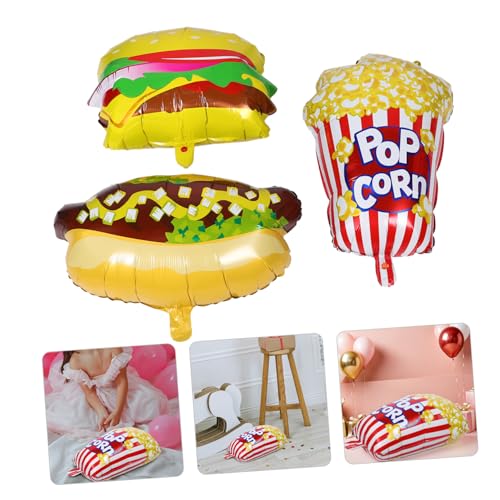 jojofuny 3 Stück Teiliges Party Dekorations mit Realistischen Popcorn Hot Dog und Hamburger Folienballons Strapazierfähig und Vielseitig für Kindergeburtstag Picknick Filmabend und Karneval von jojofuny
