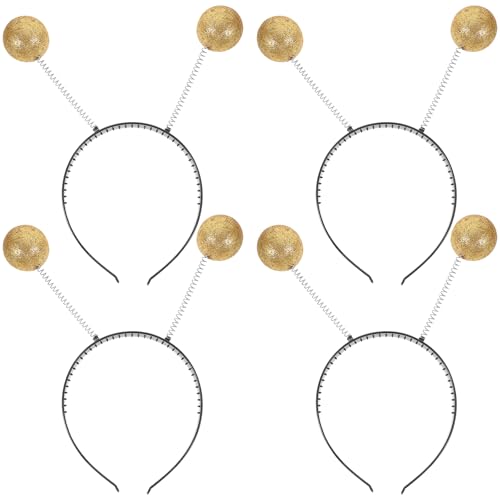 jojofuny 4 StüCk Alien Haarreif Mit Glitzerkugeln, Antennen Haarreif FüR Damen Und Kinder, KostüM Kopfschmuck FüR Karneval, Fasching, Halloween Und Themenpartys, Gold von jojofuny