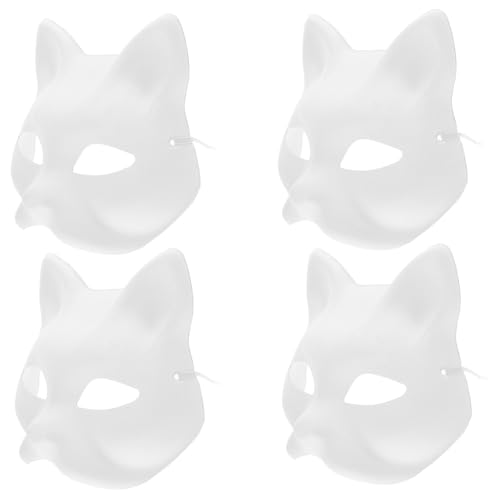 jojofuny 4 Stück Handbemalte Zellstoffmasken Halbkatzen Maskenballmaske Einfache Blankomaske Tiermaske Blankomasken Kostümmaske Wildtierparty Handbemalt Bemalbar Blankodesign von jojofuny
