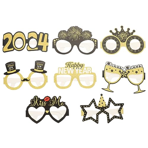 jojofuny 8 Stück Neujahr Partybrillen Papierbrillen Spaßbrillen Neujahrsbrillen Deko Brille Props Brille Sonnenbrillen für 2024 Neujahr Silvester Party Dekoration Foto Requisiten von jojofuny