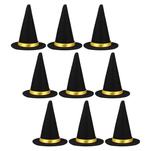 jojofuny 9 x Hüte für Halloween-Dekorationen – schwarzer Hexenhut, Flaschenaufsatz für Partygeschenke, Bastelarbeiten, Weinflaschen-Dekoration, Puppenhaus-Zubehör von jojofuny