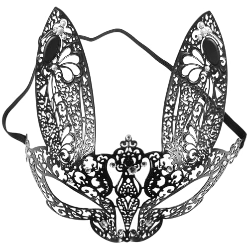 jojofuny Halloween Hase Maske Metall Rhinestone Mask Halloween-masken Für Erwachsene Maskenball Masken Venezianische Maskerade Maske Metall Eisen Hase Half Face Mask von jojofuny