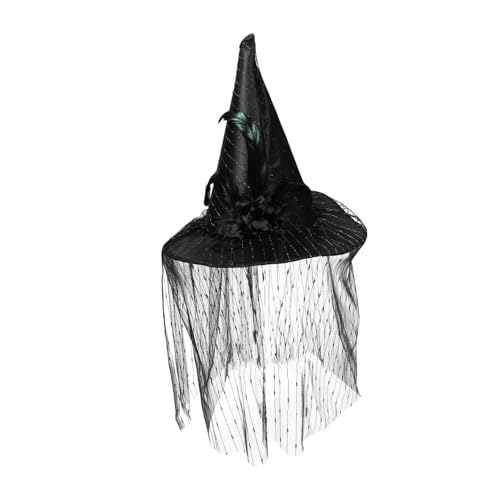 jojofuny Halloween Hexenhut mit Schleier Cosplay Kostüm für Halloween Karneval und Partys Verstellbar und Dekorativ für Besondere Anlässe für Fotoprops und Auftritte von jojofuny
