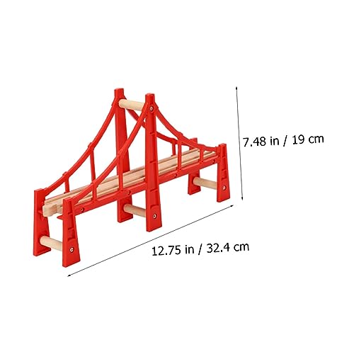 jojofuny Holzeisenbahn Brücke Rot aus Robustem Holz Kompatibel mit Allen Eisenbahnspielzeugen DIY Überführungsmodell Langlebiges Zugschienen Set für Ab Jahren von jojofuny