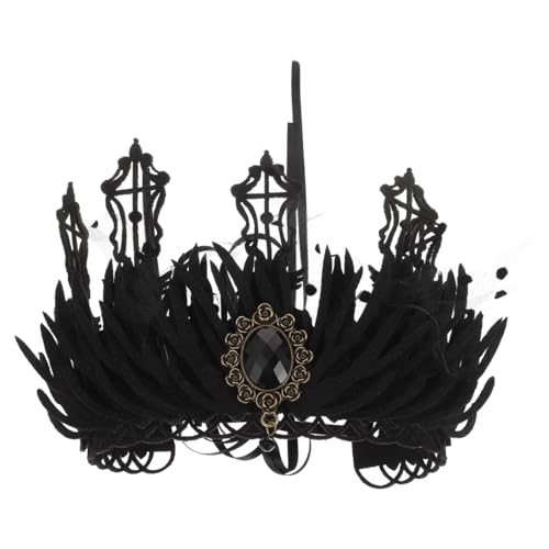 jojofuny Retro Krone FüR Frauen - Barock Gothic Kopfschmuck FüR Halloween - Schwarzer Spitze Masquerade Stirnband Requisis Accessoires FüR Cosplay, KostüMparty von jojofuny