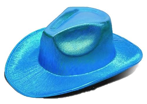 jokeshop Holografischer Cowgirl-Hut für Erwachsene, mit Glitzer, texanisch, metallisch, Weltraum, Cowboyhut, Party, Festival, Zubehör (blau) von jokeshop