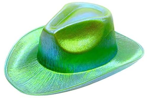 jokeshop Holografischer Cowgirl-Hut für Erwachsene, mit Glitzer, texanisch, metallisch, Weltraum, Cowboyhut, Party, Festival, Zubehör (grün) von jokeshop