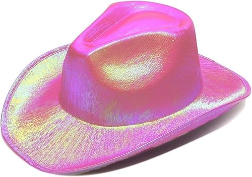 jokeshop Holografischer Cowgirl-Hut für Erwachsene, mit Glitzer, texanisch, metallisch, Weltraum-Cowboyhut, Party-Accessoire, Babyrosa von jokeshop