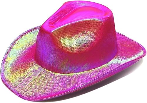 jokeshop Holografischer Cowgirl-Hut für Erwachsene, mit Glitzer, texanisch, metallisch, Weltraum-Cowboyhut, Party-Accessoire, Hot Pink von jokeshop