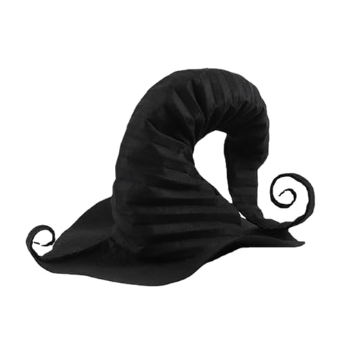 joukares Hexenhut schwarze Wolle Magie spitzer Hut, dunkler Fluch Hexenhut, gotisches Cosplay -Accessoire, Halloween Daily Wear Kostümhut, Retro Plissee Wollwolzenheadpiece, Mystical Damen -Kleiderm von joukares