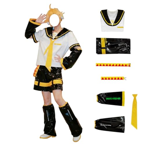 jrswai Anime Rin Cosplay-Kostüm, Linse, Matrosenuniform, Lackleder, Halloween-Outfits, komplettes Set, Größe M, Weiß von jrswai