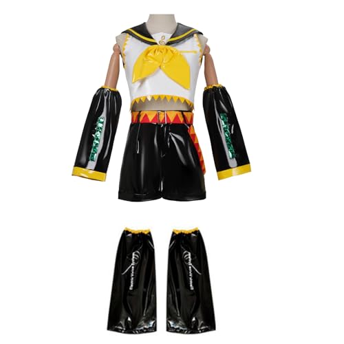 jrswai Anime Rin Cosplay-Kostüm, Linse, Matrosenuniform, Lackleder-Anzug, Halloween-Outfits, komplettes Set (M, Gelb) von jrswai