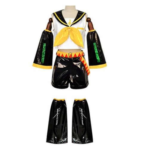 jrswai Anime Rin Cosplay-Kostüm, Linse, Matrosenuniform, Lackleder-Anzug, Halloween-Outfits, komplettes Set (M, Gelb) von jrswai