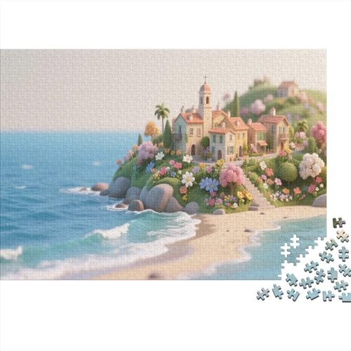 3D-Küstenrefugium. Modellstadt mit Blumendekor 1000 Pieces Jigsaw Difficult Educational Games Gifts Decoration Puzzles Illustration Landscape 1000pcs (75x50cm) von junsuoxiao
