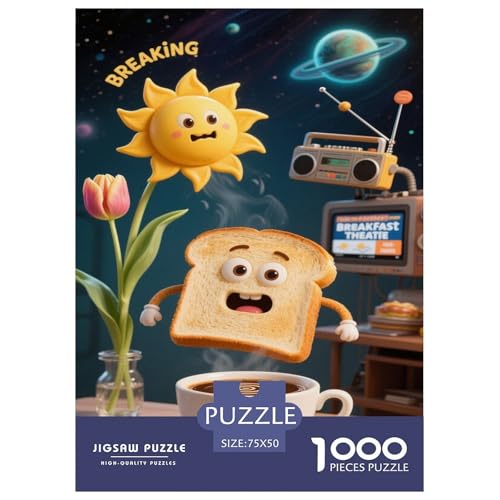 Animierter Toast und Sonne, überrascht von Kaffee in der kosmischen Küche Puzzles 1000-Stück Like Bildungsspielgeschenke Dekorationspuzzles Illustration Landscape 1000pcs (75x50cm) von junsuoxiao