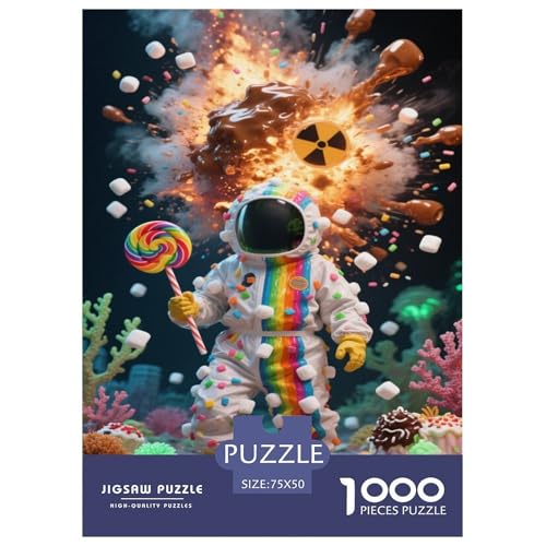 Astronaut mit Lollipop inmitten Einer Bonbon-Explosion im kosmischen Szenario Puzzles 1000-Stück Schwierig Bildungsspielgeschenke Dekorationspuzzles Poster Landscape 1000pcs (75x50cm) von junsuoxiao
