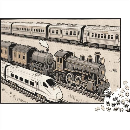 Autotoon-Zugensemble. Dampf- und Hochgeschwindigkeitszüge im Grafikstil Puzzles 1000 Piece Difficult Educational Games Gifts Decoration Puzzles Illustration Landscape 1000pcs (75x50cm) von junsuoxiao
