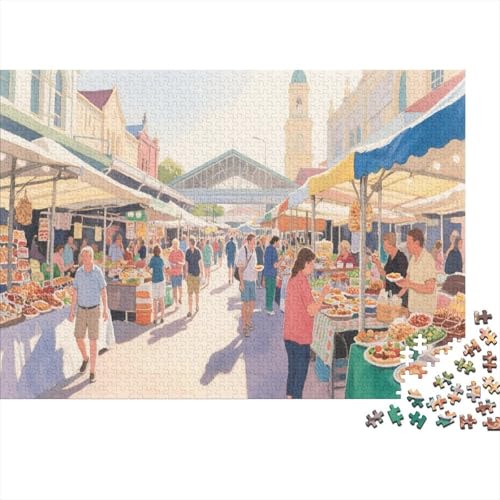 Belebte Marktmelodie. Lebhafter Freiluftmarkt in Aquarell Puzzles for 1000 Piece Like for Adults Educational Games Zuhause Decoration Poster Landscape 1000pcs (75x50cm) von junsuoxiao