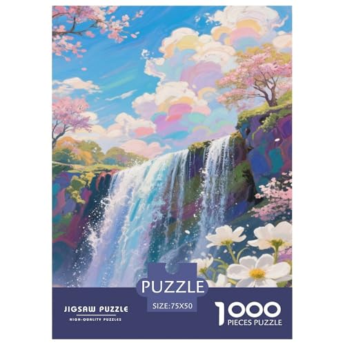 Beschwörener bunter Wasserfall in Blüte 1000-Stück-Strickmuster Schwierig Für Erwachsene Bildungsspiele Dekoration Zu Hause Illustration Landschaft 1000pcs (75x50cm) von junsuoxiao