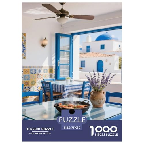 Blaue-weiße Oase. Mittelmeerisches kulinarisches Glück Puzzles Für 1000-Stück Schwierig Bildungsspielgeschenke Dekoration Zu Hause Poster Landschaft 1000pcs (75x50cm) von junsuoxiao