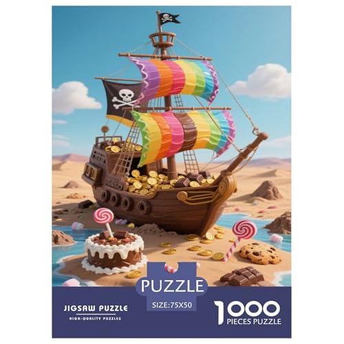 Bonbon-thätiges Piratenschiff auf Einer Dessert-Insel Puzzles 1000-Stück Like Für Erwachsene Bildungsspiele Dekorationspuzzles Poster Landscape 1000pcs (75x50cm) von junsuoxiao