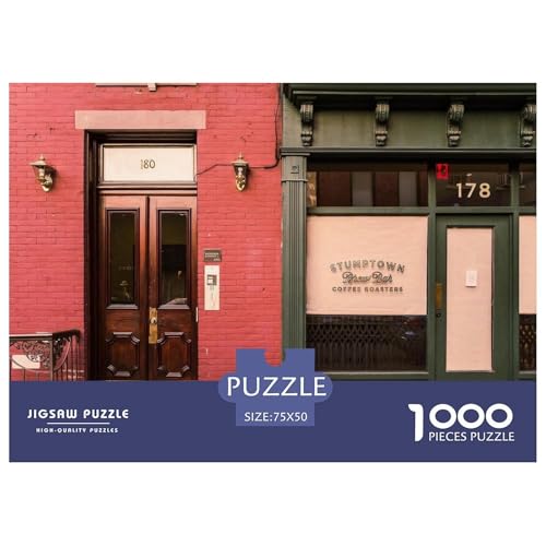 Bunte rot-grüne Ladenfrontansicht. Gebäude Straße. 1000-Teil-Puzzle Für Erwachsene. Puzzles 1000 Teilen. Erzieherische Spiele. Home-Dekoration. 1000pcs Puzzle 1000pcs (75x50cm) von junsuoxiao
