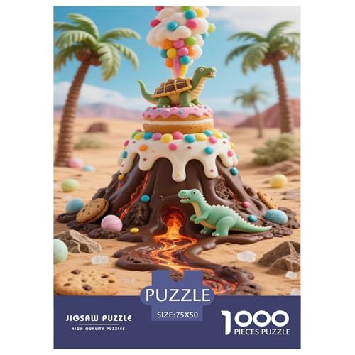 Dinosaurier-Dessert-Vulkan mit bunten Bonbons in Wüste Puzzles 1000-Stück Like Für Erwachsene Bildungsspiele Dekorationspuzzles Poster Landscape 1000pcs (75x50cm) von junsuoxiao