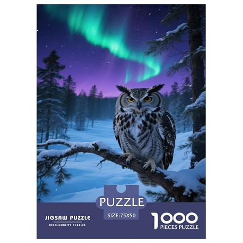 Eule unter Nordlichtern im Schnee. Eule. 1000-Teil-Puzzle Für Erwachsene. Puzzles 1000 Teilen. Erzieherische Spiele. Home-Dekoration. 1000pcs Puzzle 1000pcs (75x50cm) von junsuoxiao