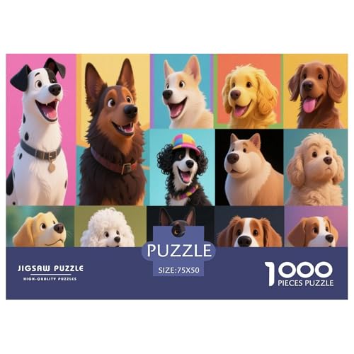 Farbige animierte Hundeporträts. Hund. Puzzles Für 1000-Stück Schwierig Puzzle Für Erwachsene Dekorationspuzzles Illustration Landscape 1000pcs (75x50cm) von junsuoxiao