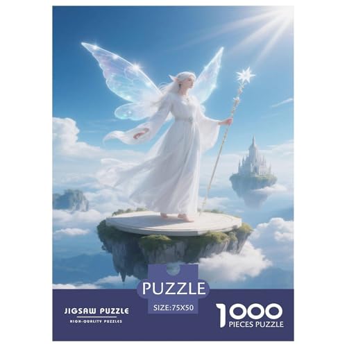 Fee in Weiß auf Einer schwebenden Insel mit Schloss. Fantastisch magisch. Puzzles Für 1000-Stück Schwierig Puzzle Für Erwachsene Dekoration Zu Hause Poster Landscape 1000pcs (75x50cm) von junsuoxiao