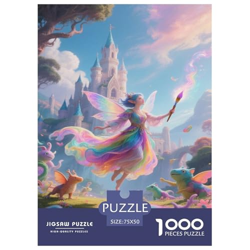 Fee mit Pinsel und bunten Drachen Puzzles Für 1000-Stück Schwierig Bildungsspielgeschenke Dekoration Zu Hause Poster Landscape 1000pcs (75x50cm) von junsuoxiao
