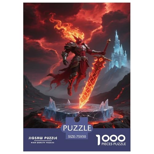 Flammenverkleideter Krieger mit brennendem Schwert. Fantastisch magisch. Puzzles 1000-Stück Schwierig Bildungsspielgeschenke Dekoration Zu Hause Poster Landscape 1000pcs (75x50cm) von junsuoxiao