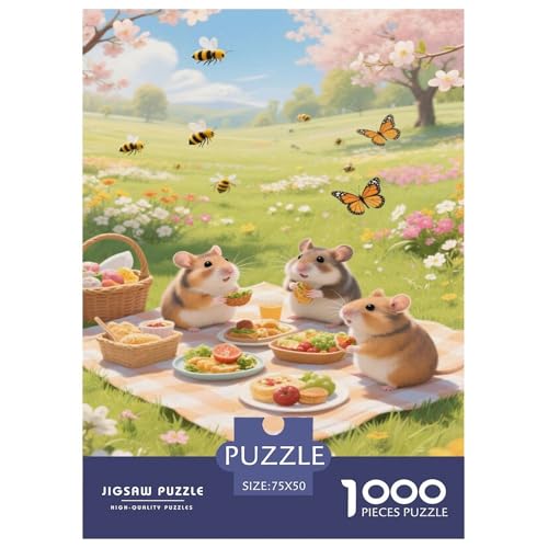 Frühlings-Picknick der Hamster mit Blüten und Schmetterlingen. Hamster (Mehrzahl). Puzzles Für 1000-Stück Like Puzzle Für Erwachsene Dekoration Zu Hause Poster Landscape 1000pcs (75x50cm) von junsuoxiao