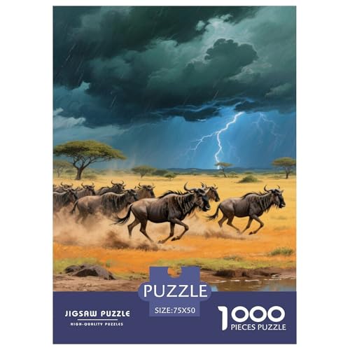 GNU unter Gewitter Laufen. GNU. 1000-Teil-Puzzle Für Erwachsene. Puzzles 1000 Teilen. Erzieherische Spiele. Home-Dekoration. 1000pcs Puzzle 1000pcs (75x50cm) von junsuoxiao