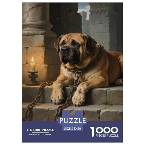 Geketteter Mastiff bei Kerzenschein. Mastiff. 1000-Teil-Puzzle Für Erwachsene. Puzzles 1000 Teilen. Erzieherische Spiele. Home-Dekoration. 1000pcs Puzzle 1000pcs (75x50cm) von junsuoxiao