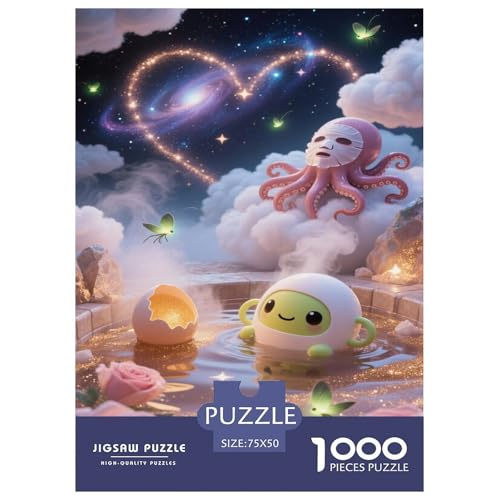 Grüne Kreatur in glitzerndem Pool mit Octopus Puzzles 1000-Stück Like Für Erwachsene Bildungsspiele Dekoration Zu Hause Illustration Landscape 1000pcs (75x50cm) von junsuoxiao