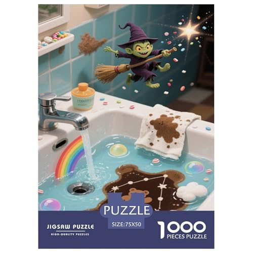 Hexe, die über einem Danke-thätigen Waschbecken fliegt Puzzles 1000-Stück Like Für Erwachsene Bildungsspiele Dekoration Zu Hause Poster Landscape 1000pcs (75x50cm) von junsuoxiao
