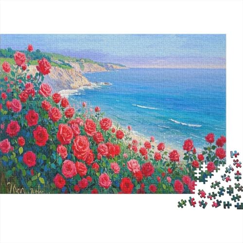Karminrote Rosenklippen. Küstennahe Blumenlandschaft in kühnen Farben 1000 Pieces Jigsaw Difficult Educational Games Gifts Decoration Puzzles Poster Landscape 1000pcs (75x50cm) von junsuoxiao