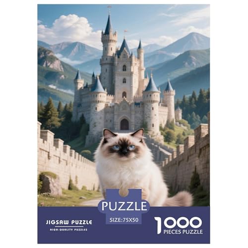 Katze vor einem Schloss in Einer Märchenlandschaft. Ragdoll (Katze). Puzzles 1000-Stück Schwierig Bildungsspielgeschenke Dekoration Zu Hause Poster Landscape 1000pcs (75x50cm) von junsuoxiao