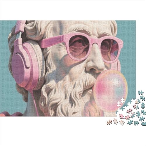 Klassische Statue trifft Moderne. Pinke Kopfhörer, Sonnenbrille und Kaugummiblase Puzzles 1000 Piece Difficult Educational Games Gifts Decoration Puzzles Illustration Landscape 1000pcs (75x50c von junsuoxiao