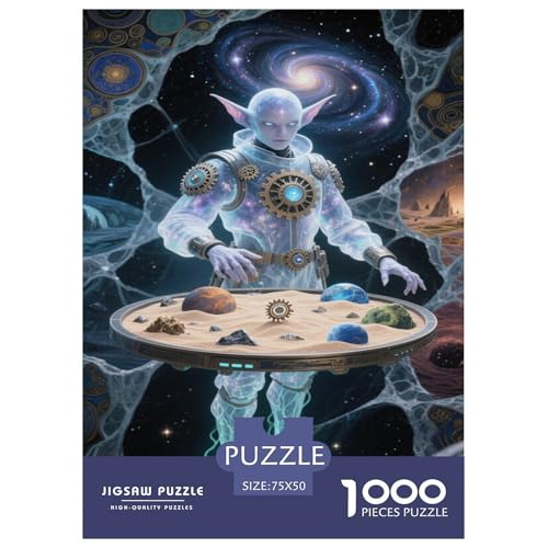 Kosmisch elfartiges Wesen mit Planetenteller. Fantastisch magisch. Puzzles 1000-Stück Like Bildungsspielgeschenke Dekorationspuzzles Illustration Landscape 1000pcs (75x50cm) von junsuoxiao