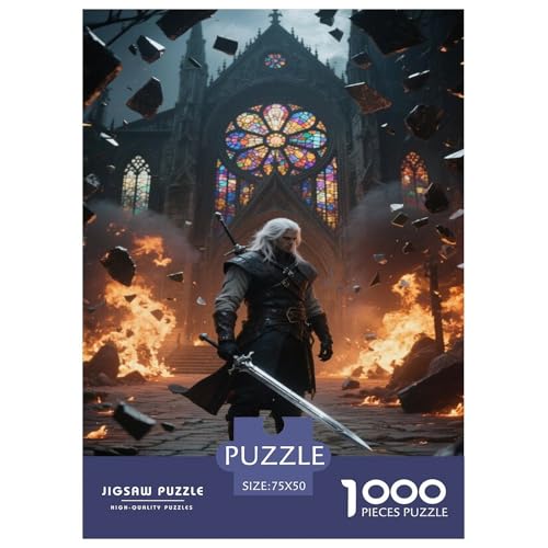 Krieger vor Einer brennenden Kirche. Dämonenjäger. 1000-Teil-Puzzle Für Erwachsene. Puzzles 1000 Teilen. Erzieherische Spiele. Home-Dekoration. 1000pcs Puzzle 1000pcs (75x50cm) von junsuoxiao