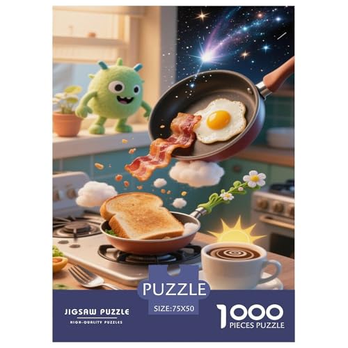 Küchenszene mit Monster und fliegendem Frühstück Puzzles Für 1000-Stück Schwierig Für Erwachsene Bildungsspiele Dekoration Zu Hause Poster Landscape 1000pcs (75x50cm) von junsuoxiao