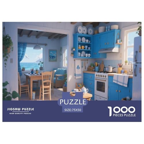 Küste-thematische Blaue Küche mit Meeresblick. Zimmer. Puzzles 1000-Stück Like Für Erwachsene Bildungsspiele Dekoration Zu Hause Poster Landscape 1000pcs (75x50cm) von junsuoxiao