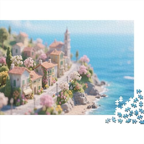 Küstenstraßen-Charme. Blumengeschmückte Häuser am Ufer Puzzles 1000 Piece Like for Adults Educational Games Zuhause Decoration Poster Landscape 1000pcs (75x50cm) von junsuoxiao